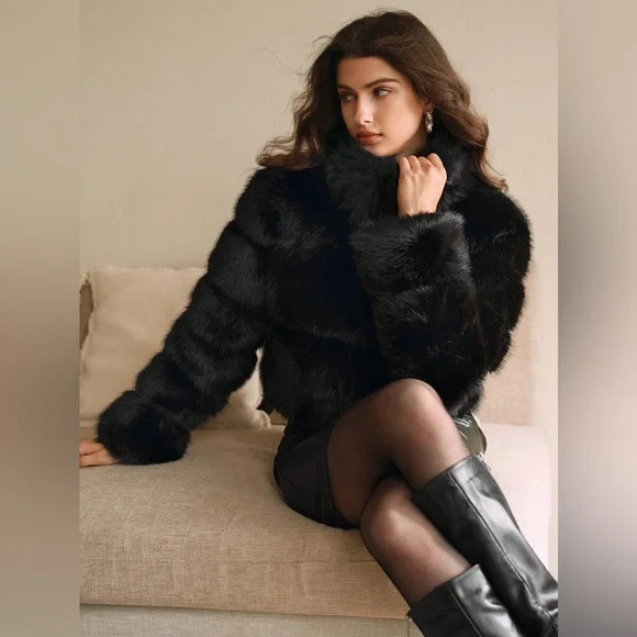 Luxury quilted faux fur jacket vintage style coat zip up cream - Picture 5 of 11